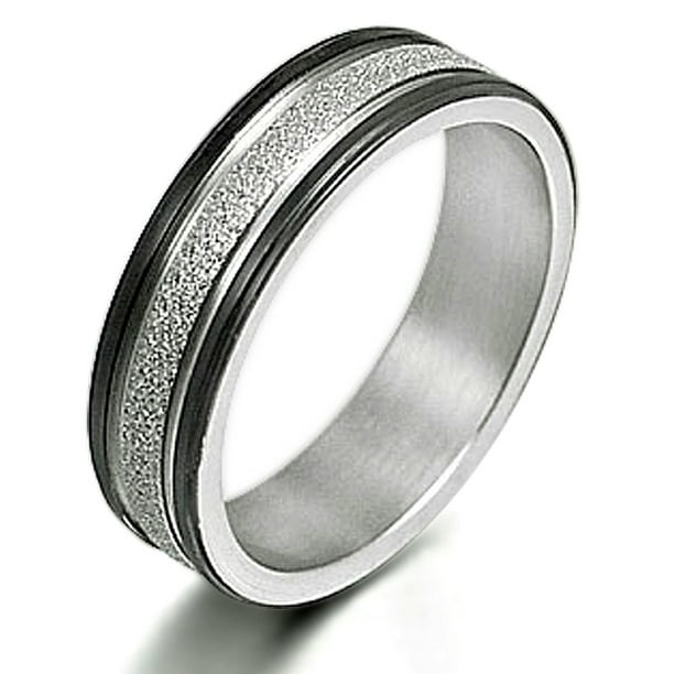 Gemini Groom & Bride Beveled Edge Matching Couple Wedding Anniversary Titanium Ring Set Width 8mm & 5mm Men Ring Size 7.5 12 Women Ring Size 